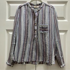 ba&sh Cotton Gauze Lightweight Long Sleeve Striped Top Summer size 2 Medium